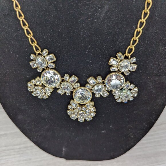 Vintage J Crew Signed Statement Bib Necklace Gold Tone Chain w/Lobster Claw - Picture 6 of 13